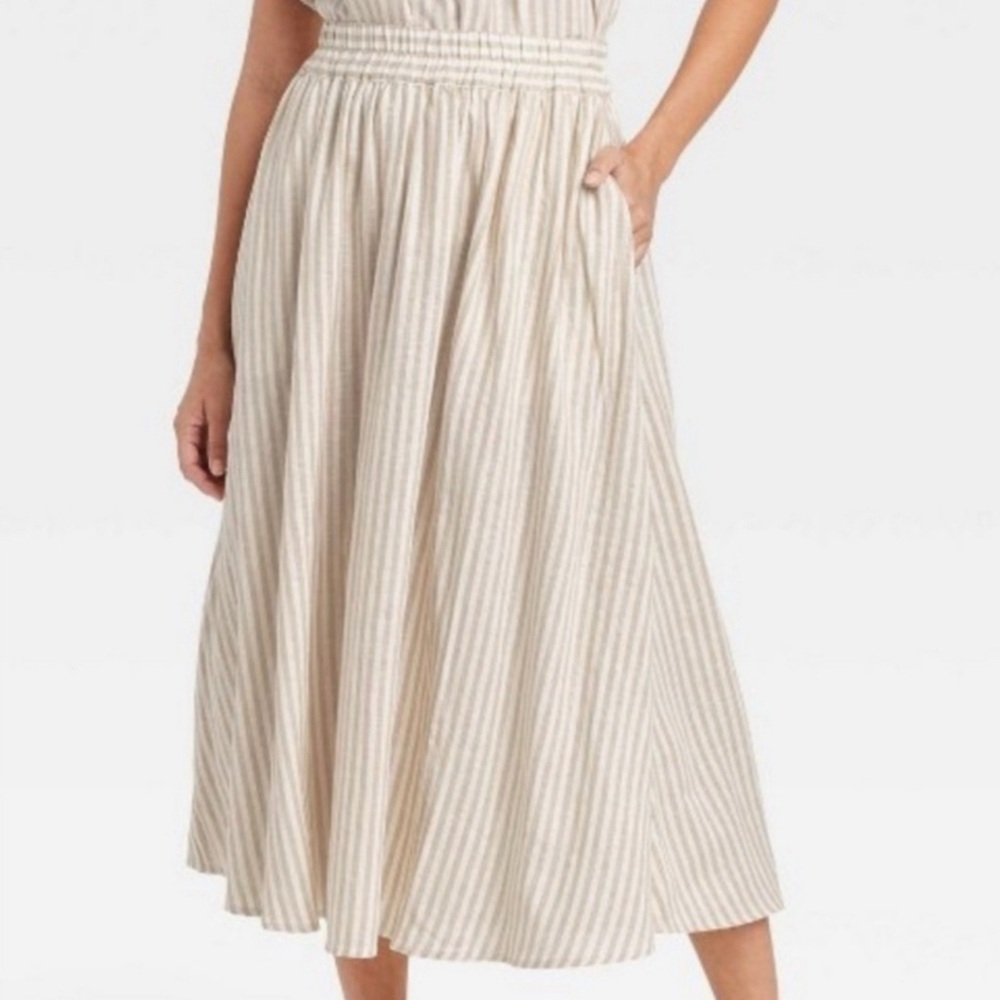 Striped Cream Midi Skirt